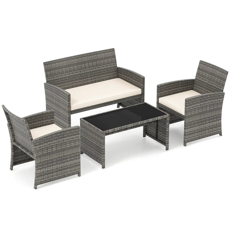 4 Piece Patio Conversation Set Rattan Chair Loveseat and Table Set by DirectDeals