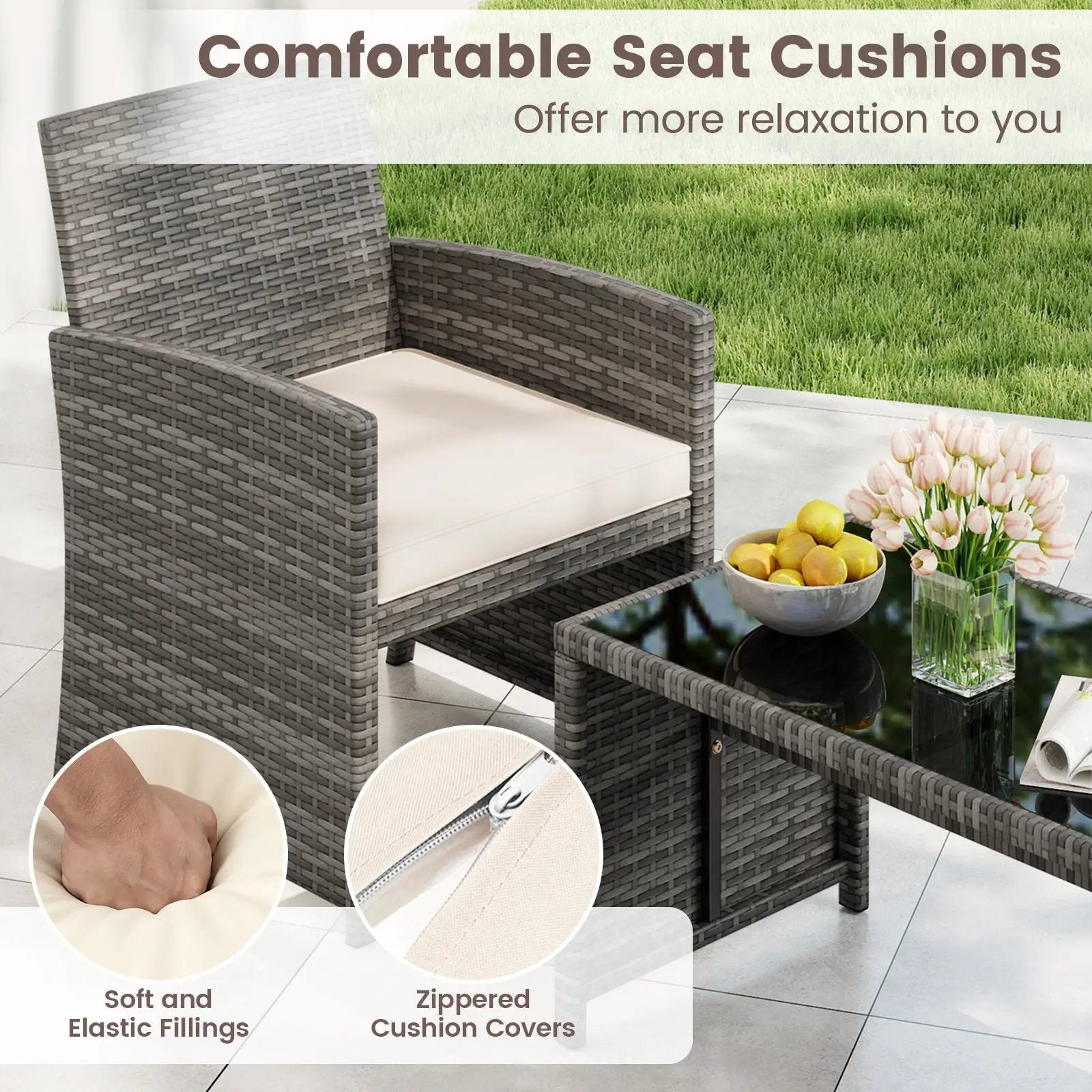 4 Piece Patio Conversation Set Rattan Chair Loveseat and Table Set by DirectDeals