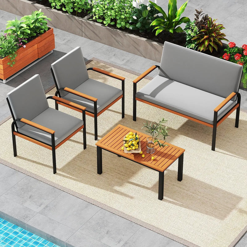 4 Piece Patio Furniture Set with Coffee Table and Loveseat with Removable Cushions-Gray by DirectDeals