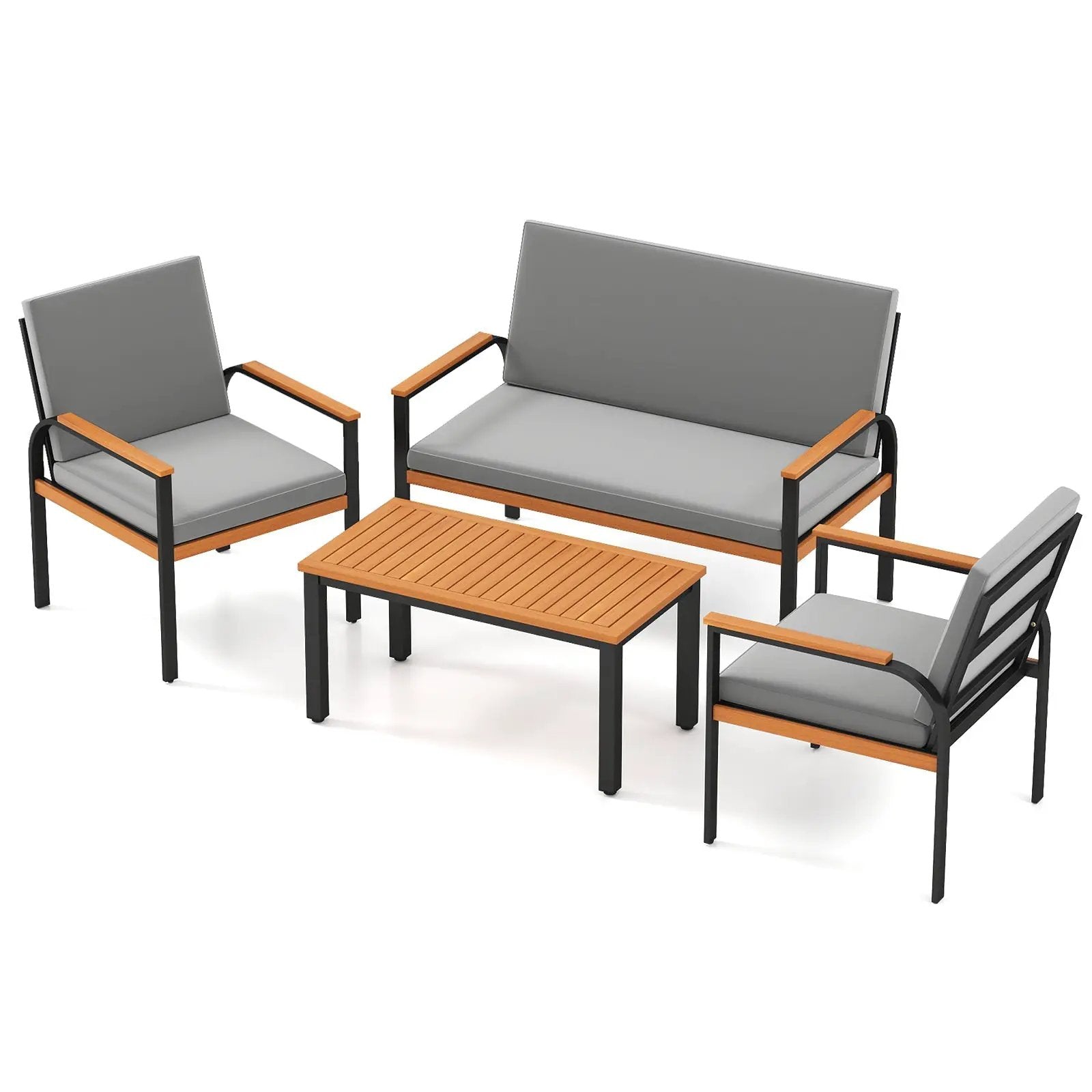 4 Piece Patio Furniture Set with Coffee Table and Loveseat with Removable Cushions-Gray by DirectDeals