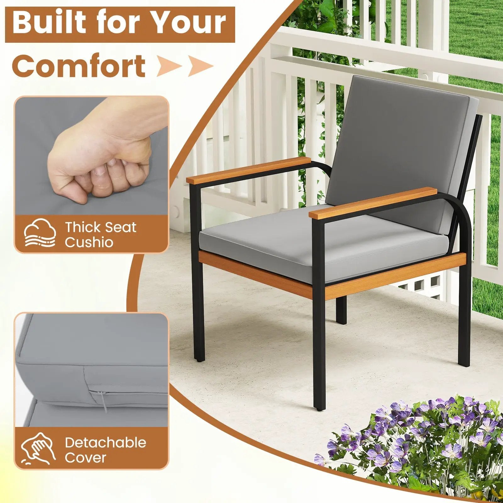 4 Piece Patio Furniture Set with Coffee Table and Loveseat with Removable Cushions-Gray by DirectDeals