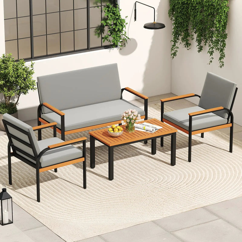 4 Piece Patio Furniture Set with Coffee Table and Loveseat with Removable Cushions-Gray by DirectDeals