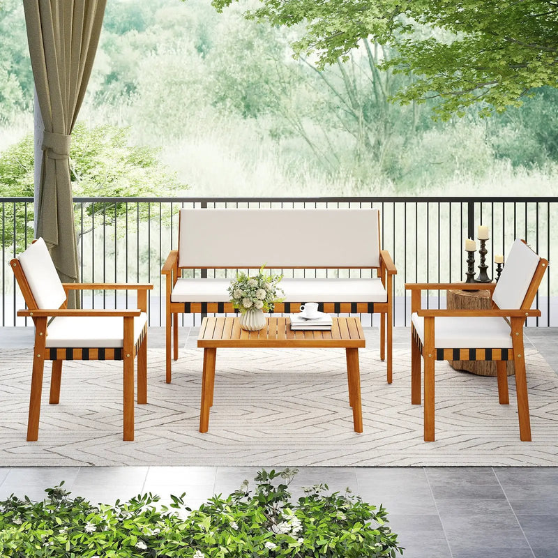 4 Piece Patio Furniture Set with Coffee Table for Backyard and Garden-White by DirectDeals