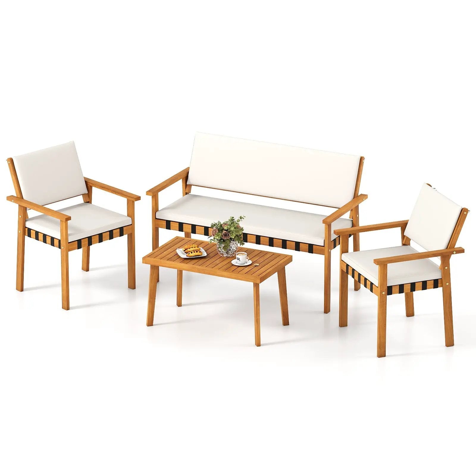 4 Piece Patio Furniture Set with Coffee Table for Backyard and Garden-White by DirectDeals