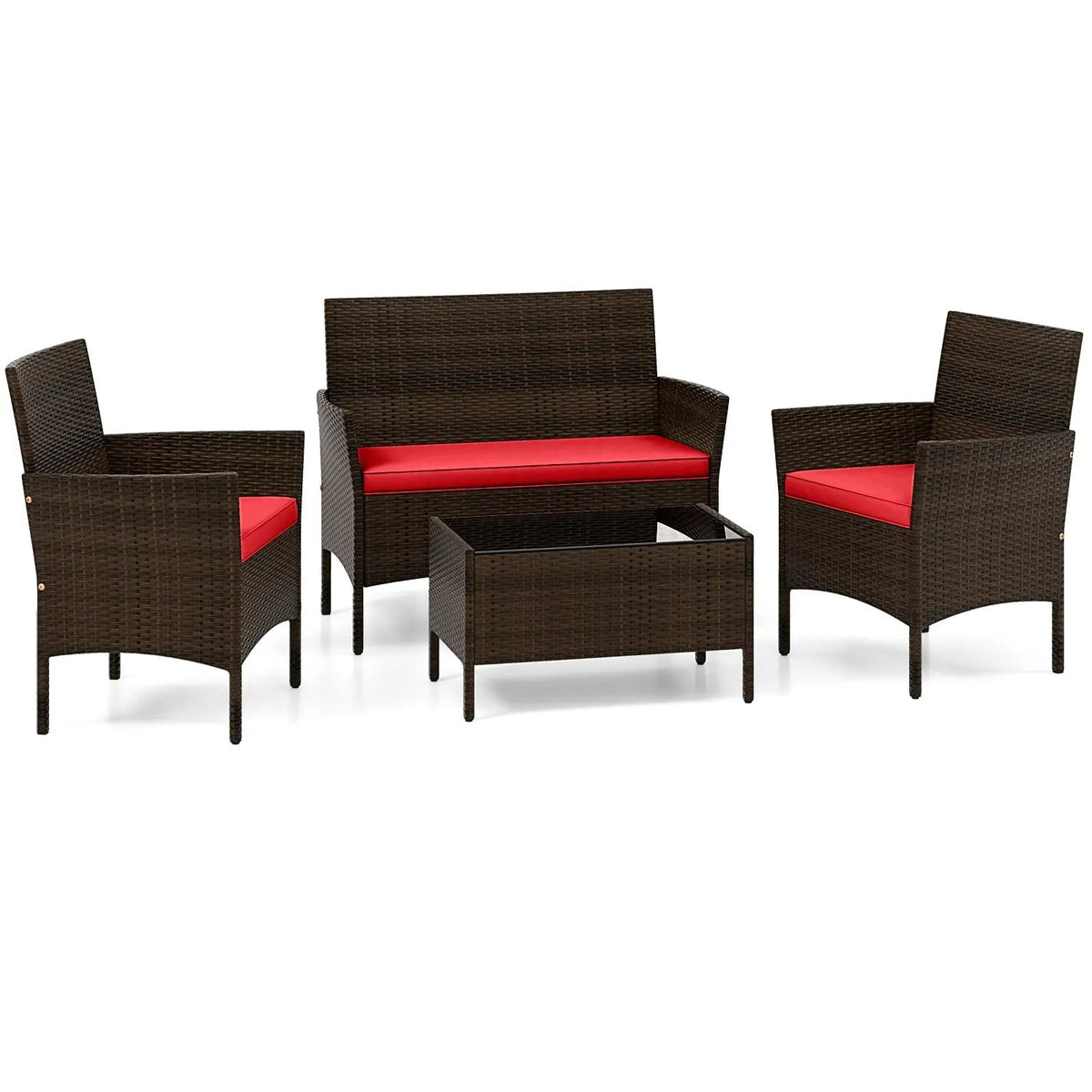 4 Piece Patio Rattan Conversation Set with Cozy Seat Cushions by DirectDeals