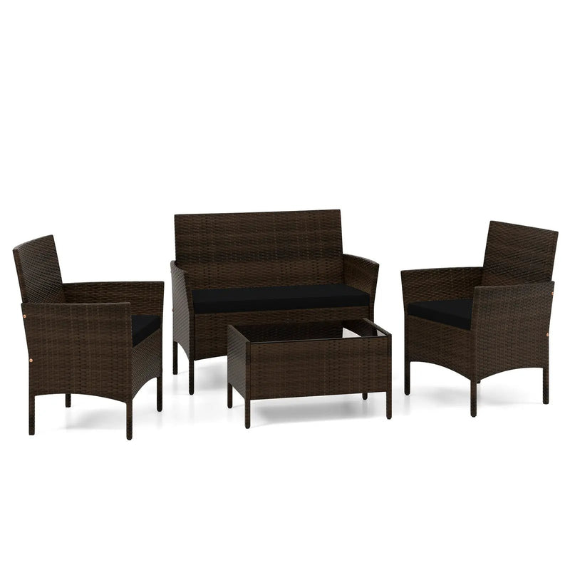 4 Piece Patio Rattan Conversation Set with Cozy Seat Cushions by DirectDeals