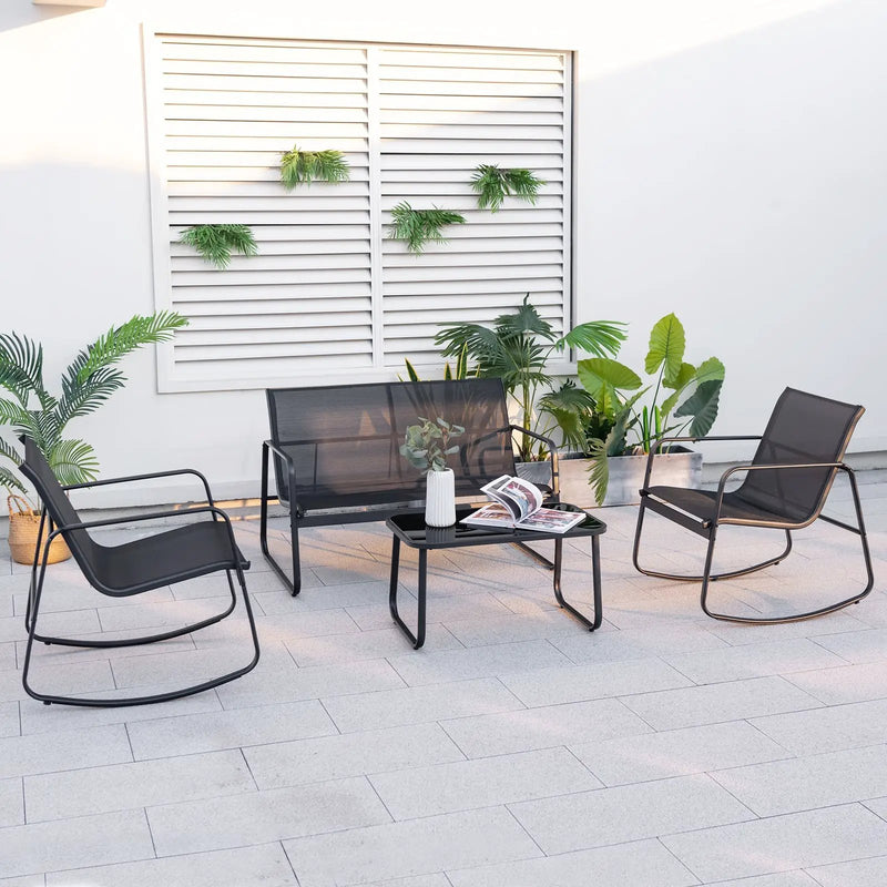 4 Piece Patio Rocking Set with Glass-Top Table by DirectDeals