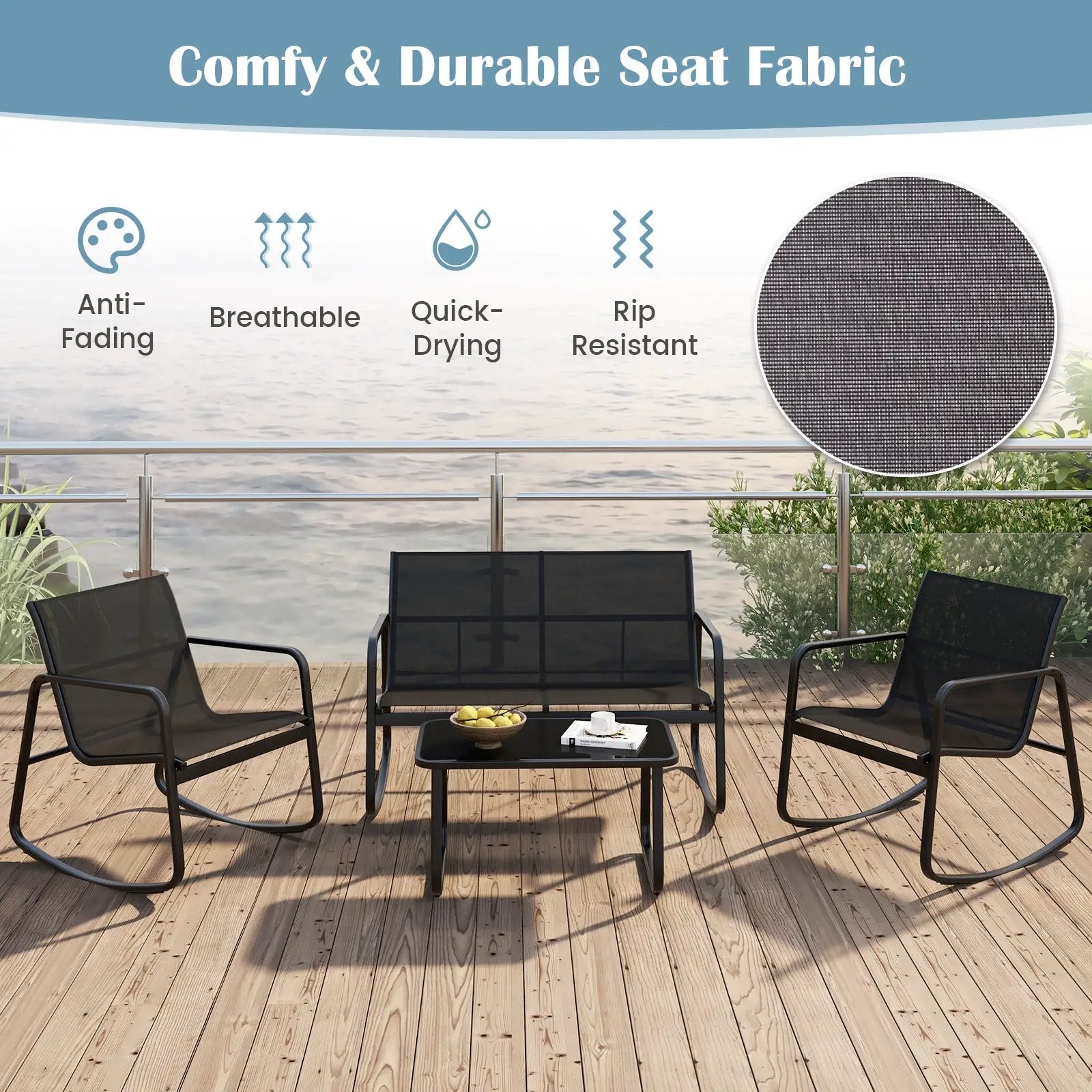 4 Piece Patio Rocking Set with Glass-Top Table by DirectDeals