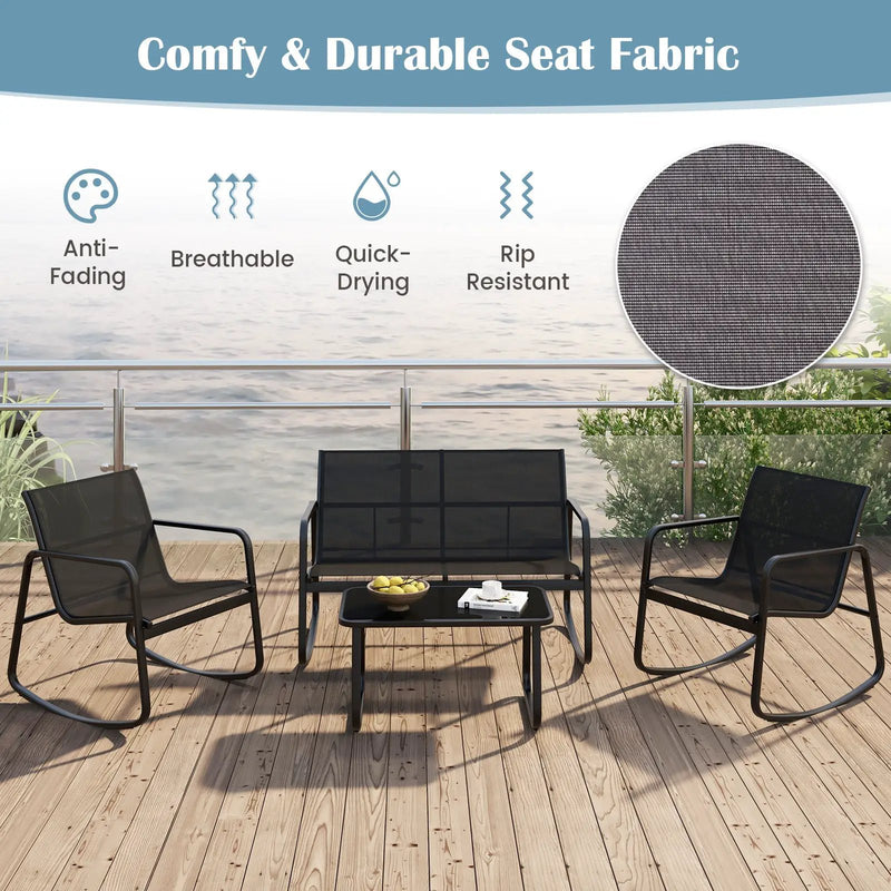 4 Piece Patio Rocking Set with Glass-Top Table by DirectDeals