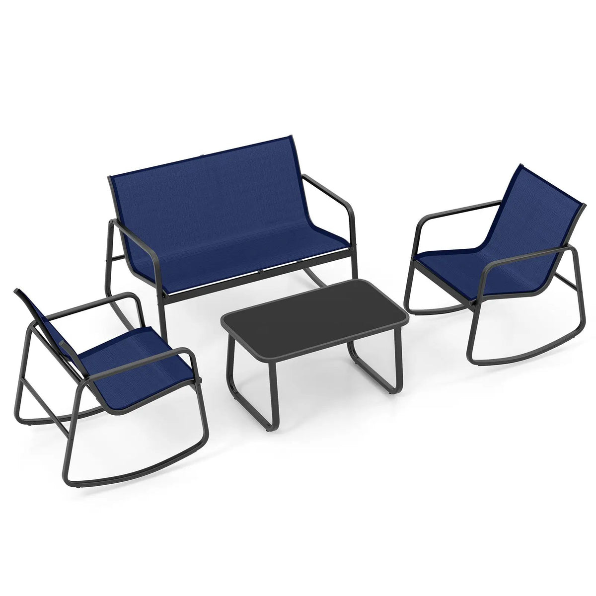 4 Piece Patio Rocking Set with Glass-Top Table by DirectDeals