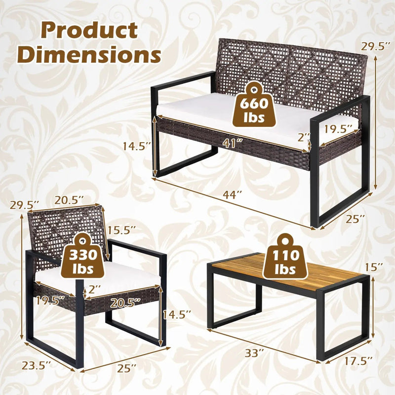 4-Piece Patio Conversation Set with Acacia Coffee Table by DirectDeals