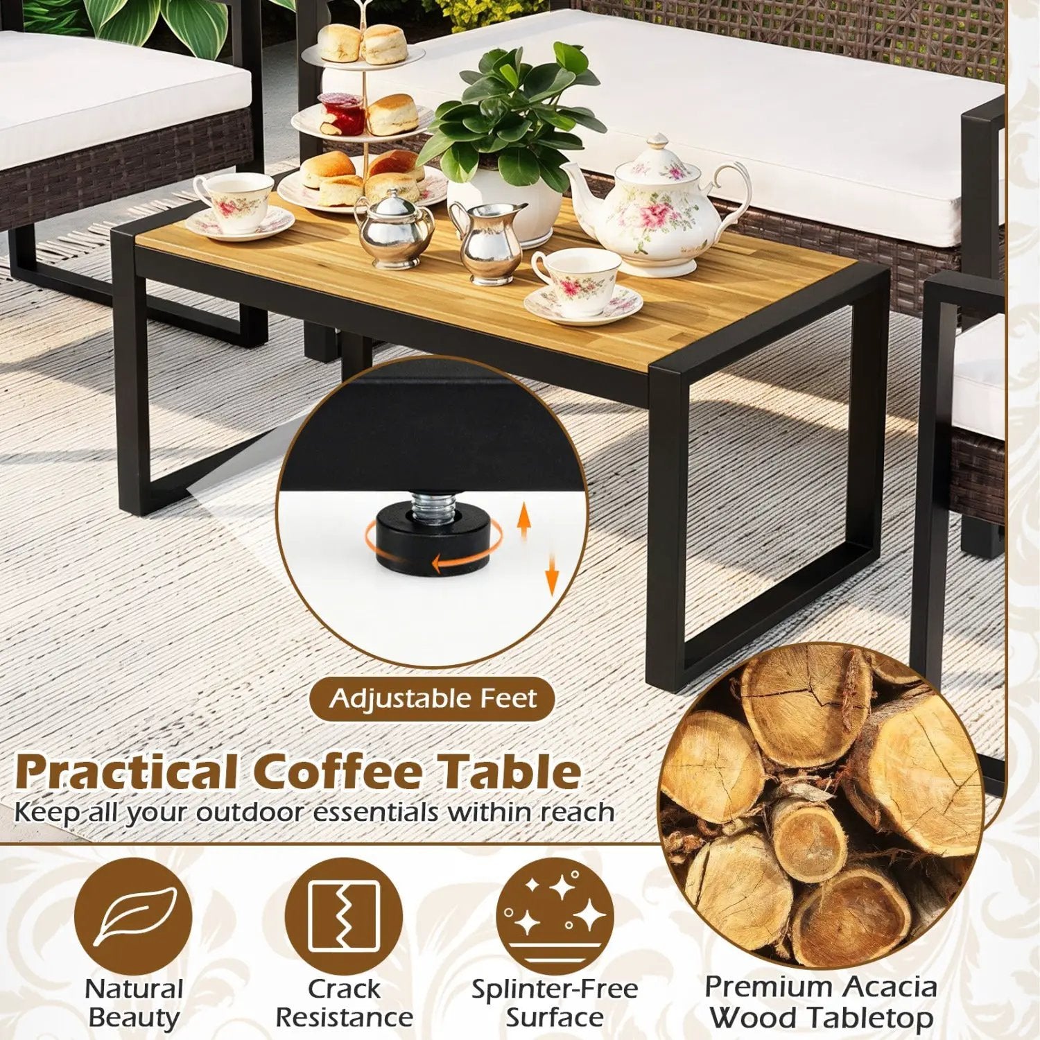 4-Piece Patio Conversation Set with Acacia Coffee Table by DirectDeals