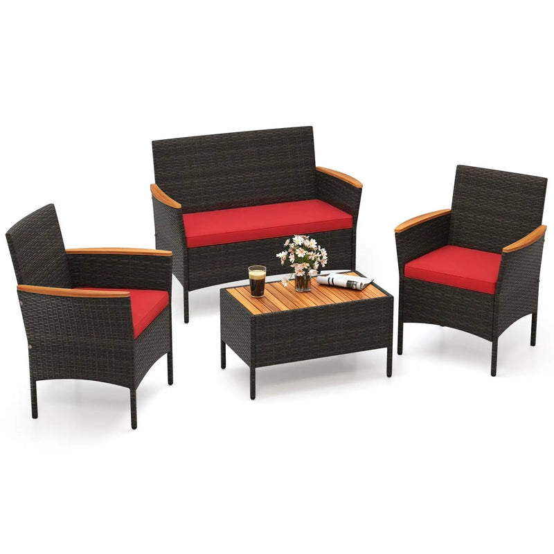 4 Piece Patio Wicker Sofa Set 2 Rattan Chairs and Loveseat with Table-Brown by DirectDeals