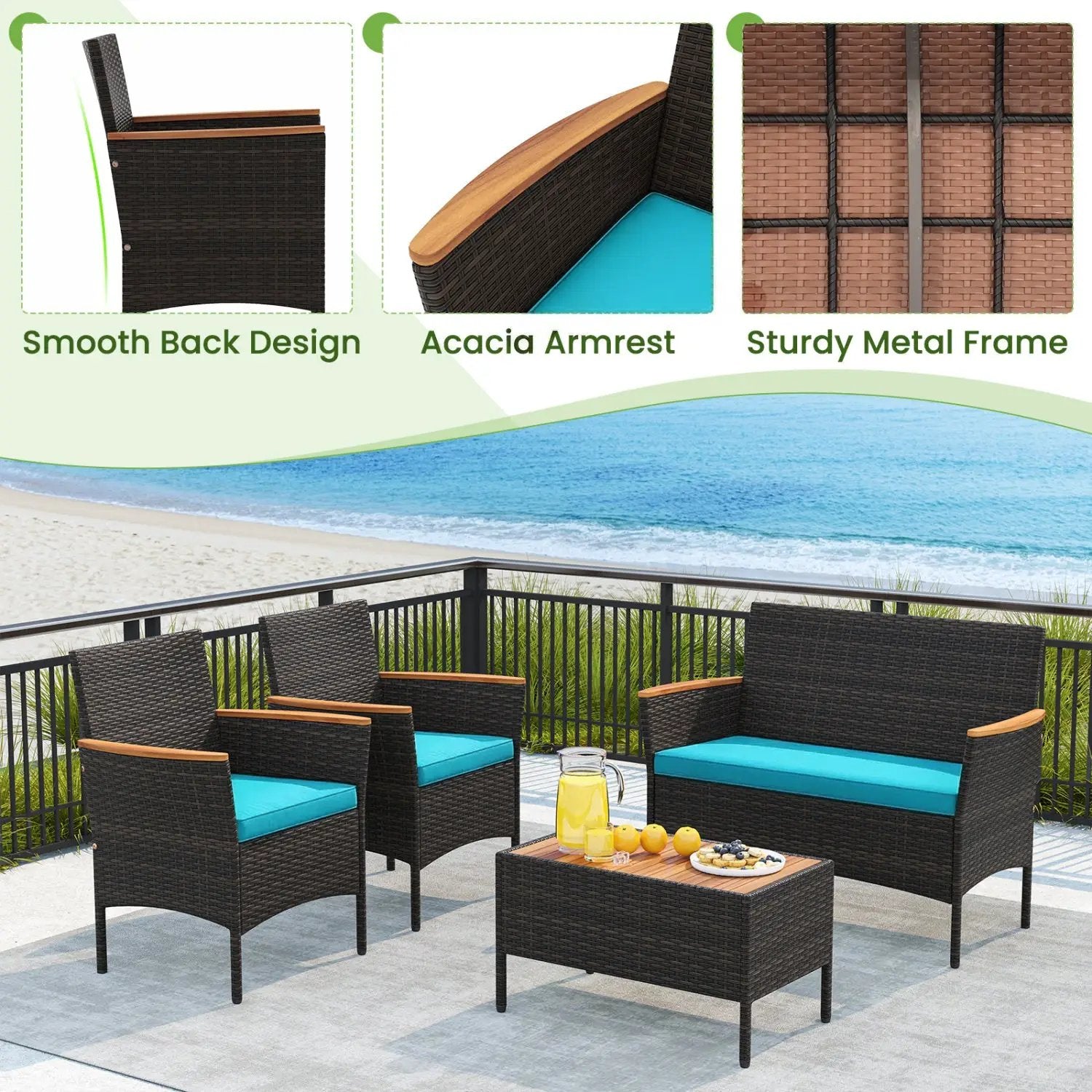 4-Piece Patio Conversation Set with Loveseat and Coffee Table by DirectDeals