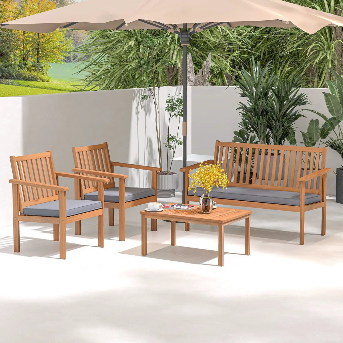 4 Piece Patio Wood Furniture Set Acacia Wood Sofa Set with Loveseat by DirectDeals