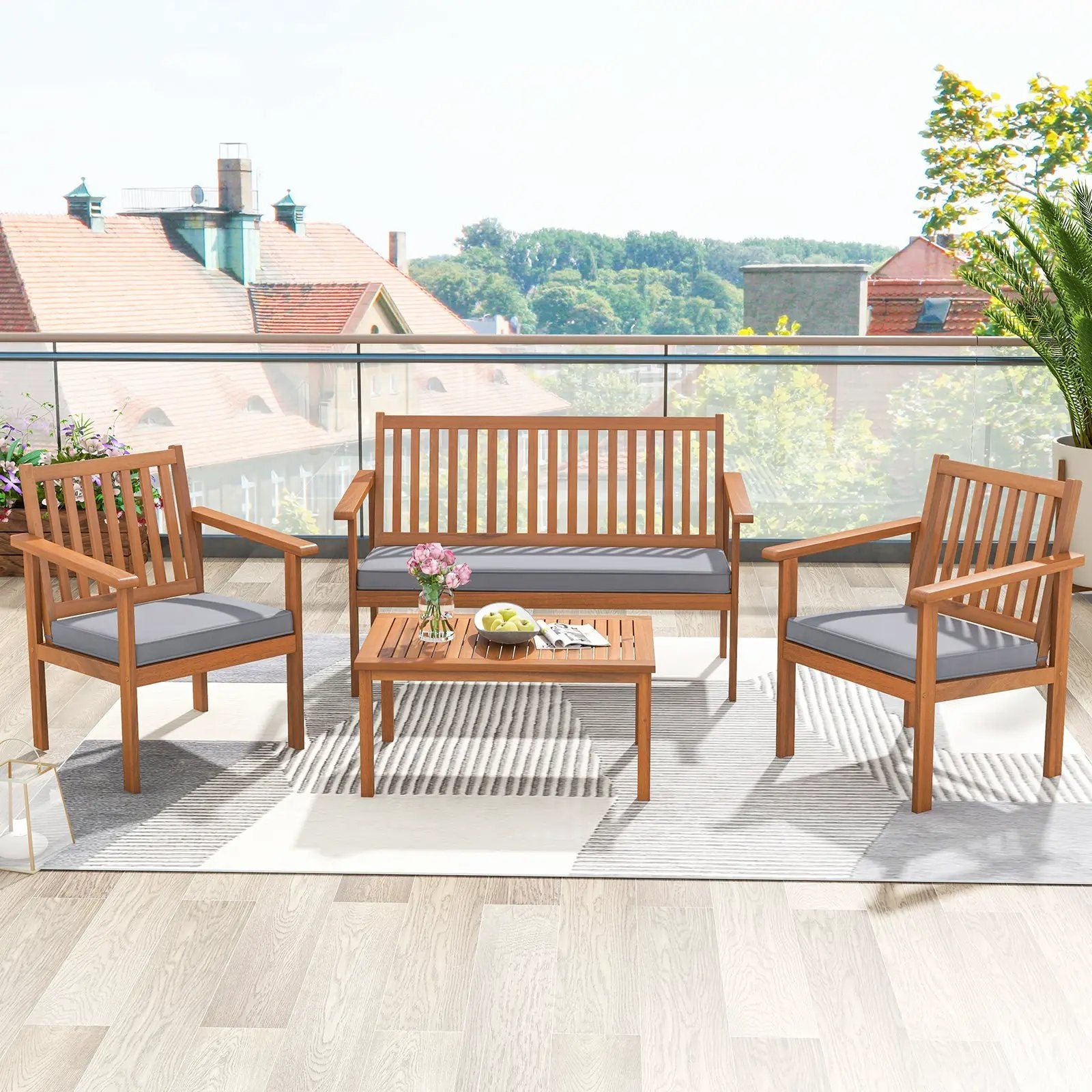 4 Piece Patio Wood Furniture Set Acacia Wood Sofa Set with Loveseat by DirectDeals