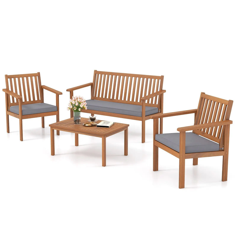 4 Piece Patio Wood Furniture Set Acacia Wood Sofa Set with Loveseat by DirectDeals