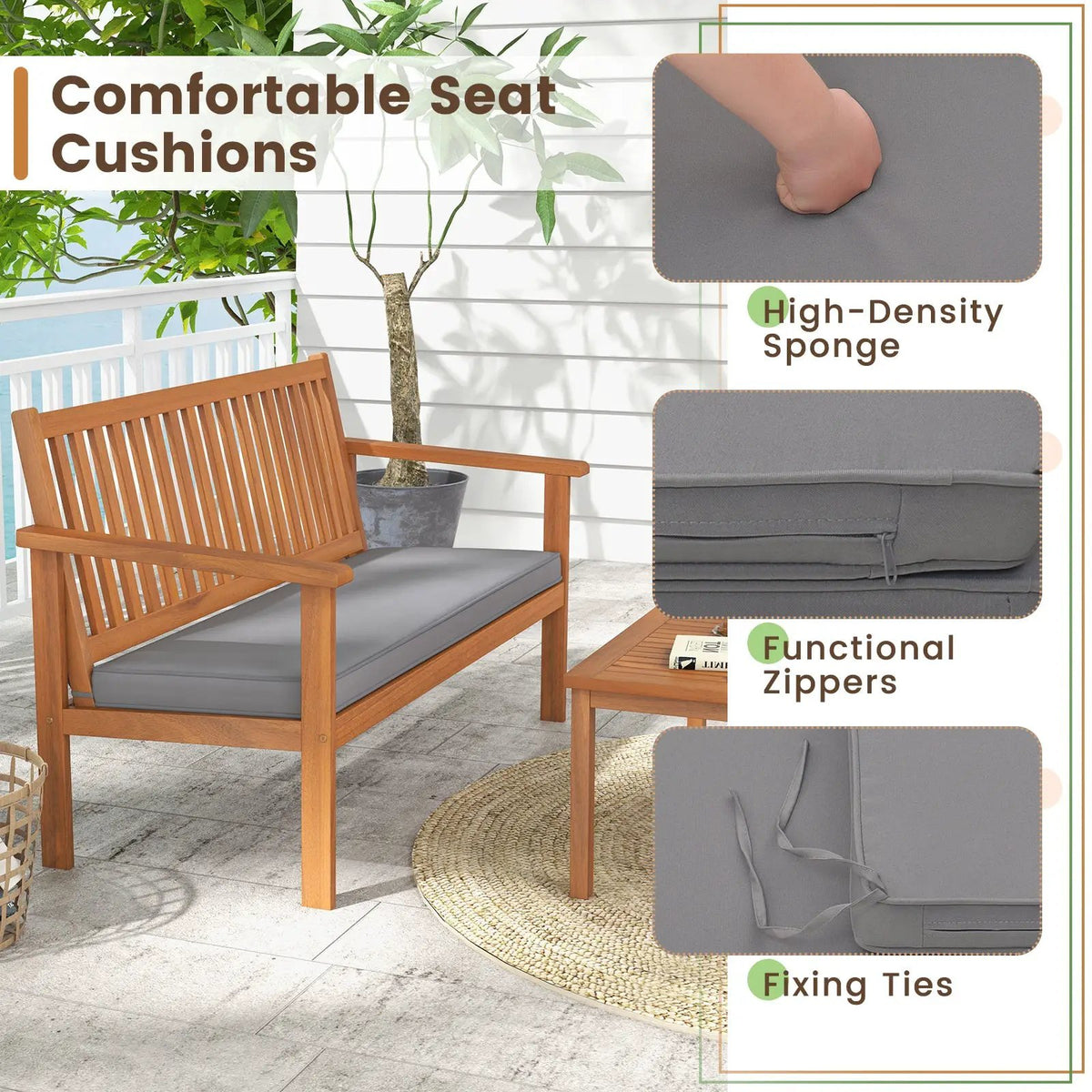 4 Piece Patio Wood Furniture Set Acacia Wood Sofa Set with Loveseat by DirectDeals