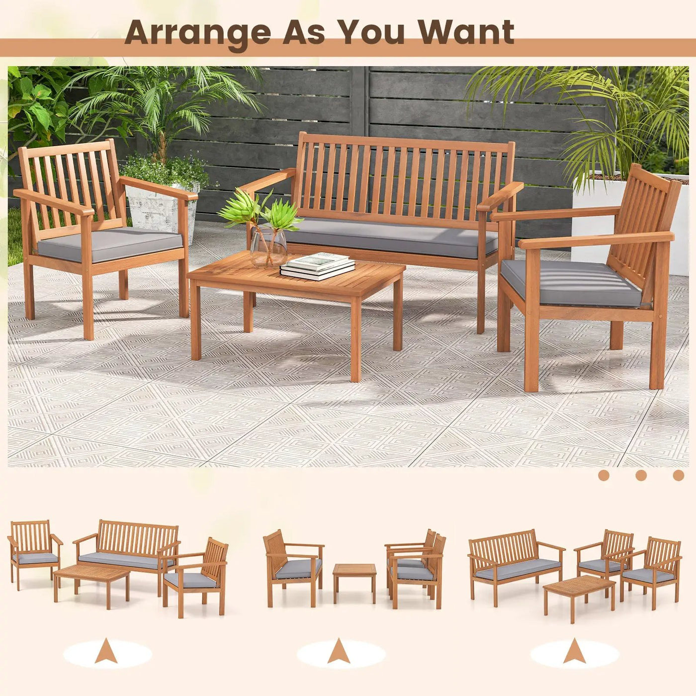 4 Piece Patio Wood Furniture Set Acacia Wood Sofa Set with Loveseat by DirectDeals