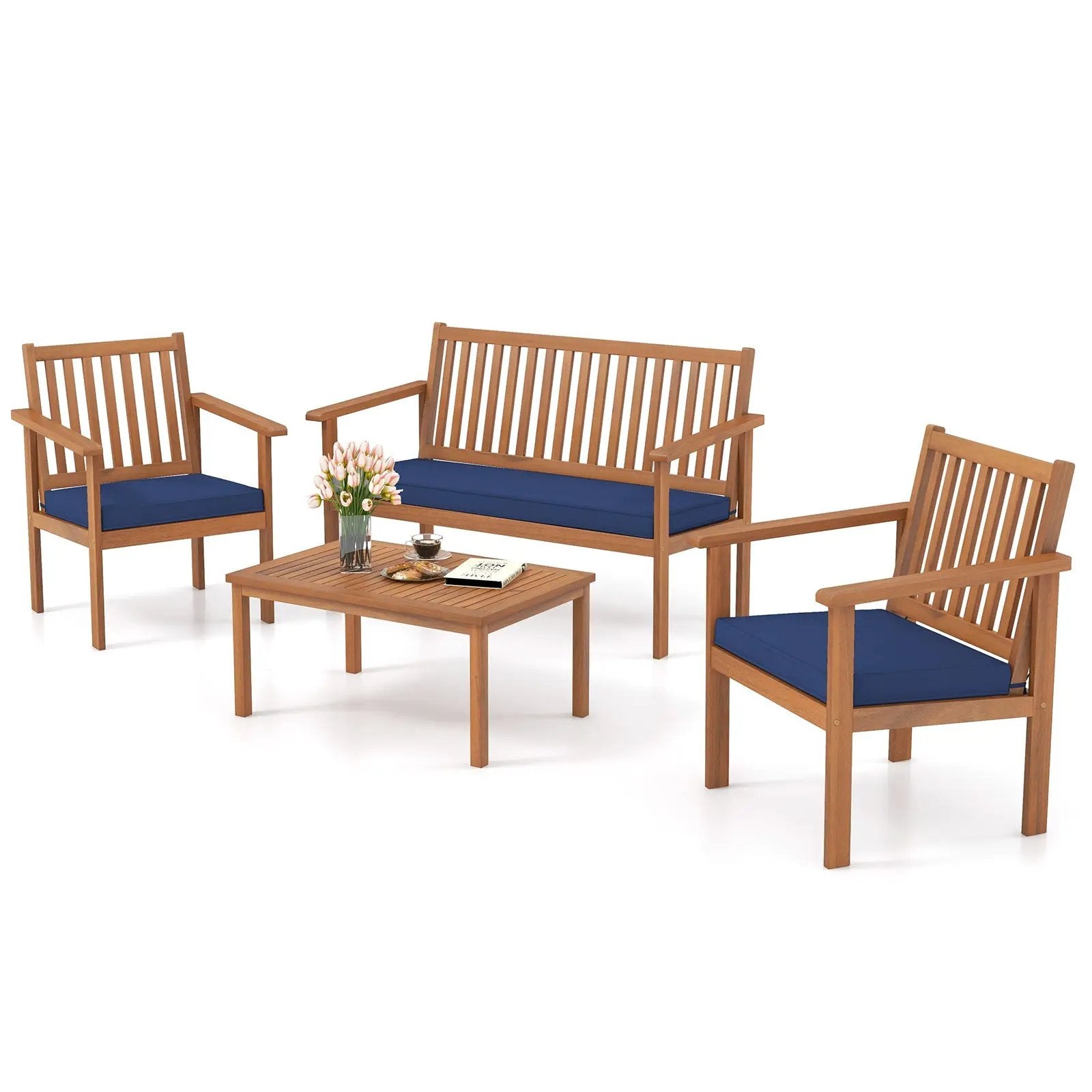 4 Piece Patio Wood Furniture Set Acacia Wood Sofa Set with Loveseat by DirectDeals
