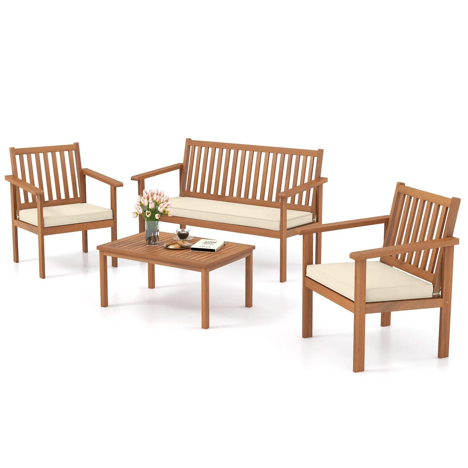 4 Piece Patio Wood Furniture Set Acacia Wood Sofa Set with Loveseat by DirectDeals