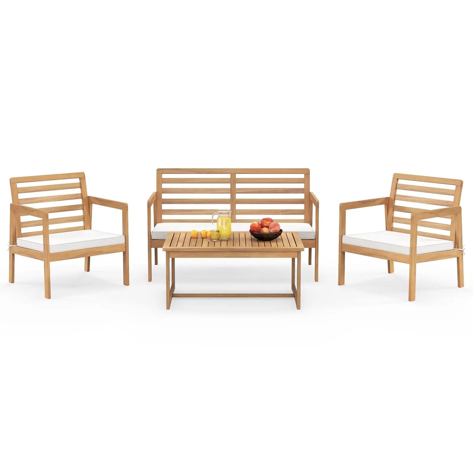 4 Piece Wood Patio Conversation Set with 2 Armchairs and Coffee Table-White by DirectDeals