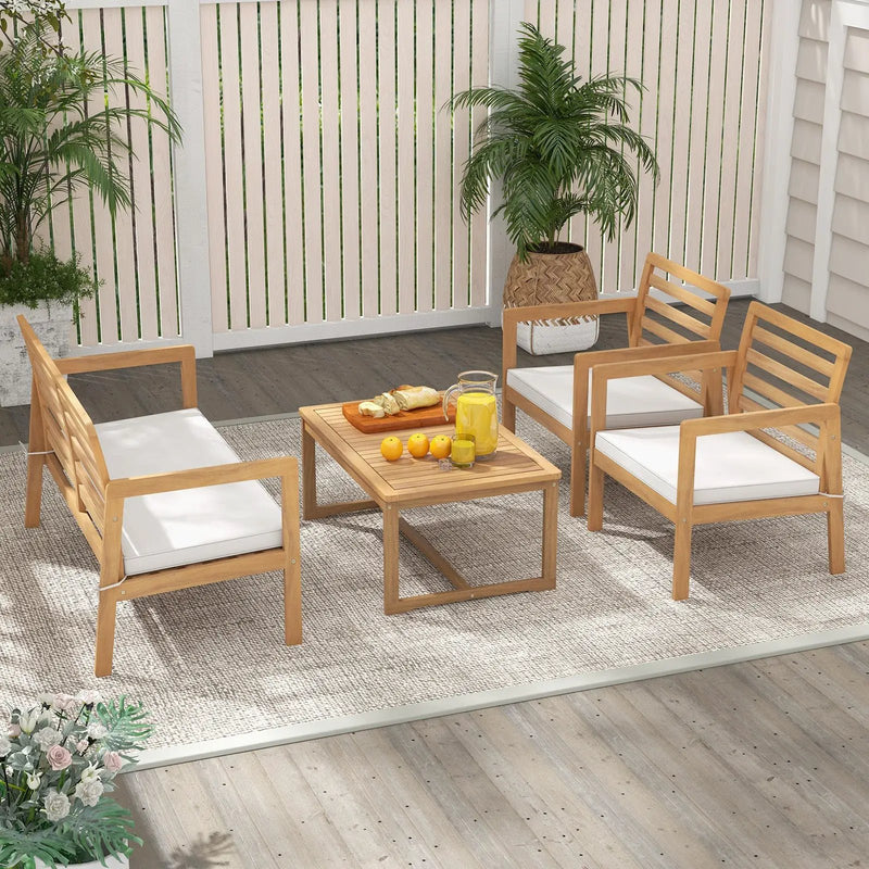 4 Piece Wood Patio Conversation Set with 2 Armchairs and Coffee Table-White by DirectDeals