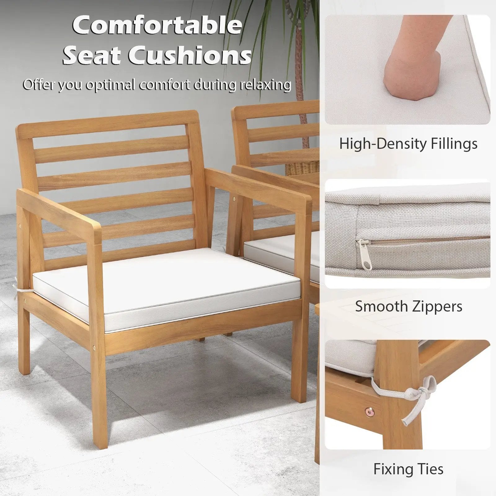 4 Piece Wood Patio Conversation Set with 2 Armchairs and Coffee Table-White by DirectDeals