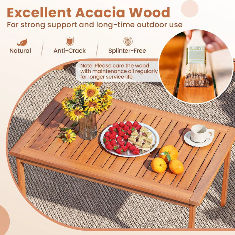 4 Pieces Patio Furniture Set Acacia Wood Porch Chairs with Table-White by DirectDeals