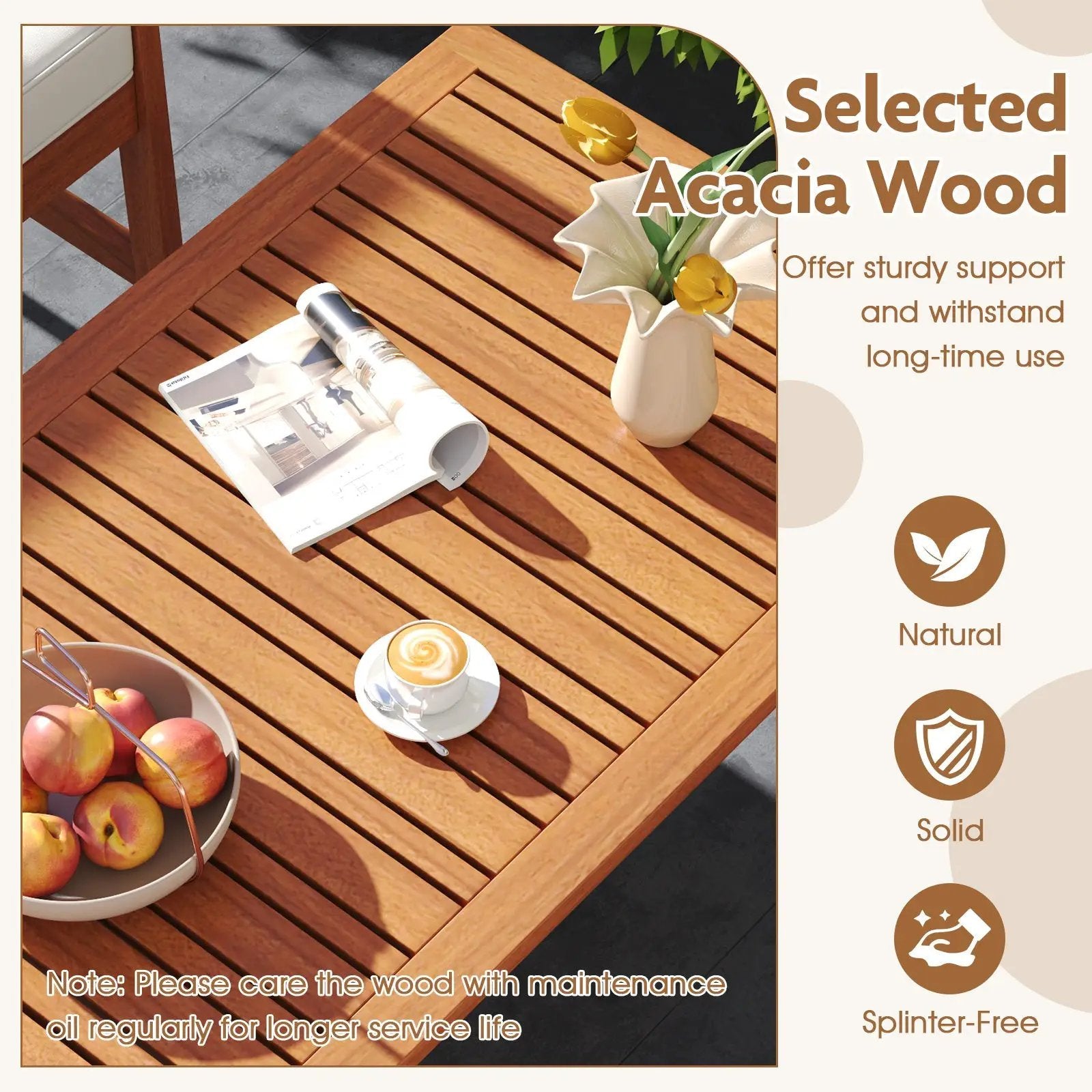 4 Pieces Acacia Wood Furniture Set with Seat Cushions and Robust Wood Frame-White by DirectDeals