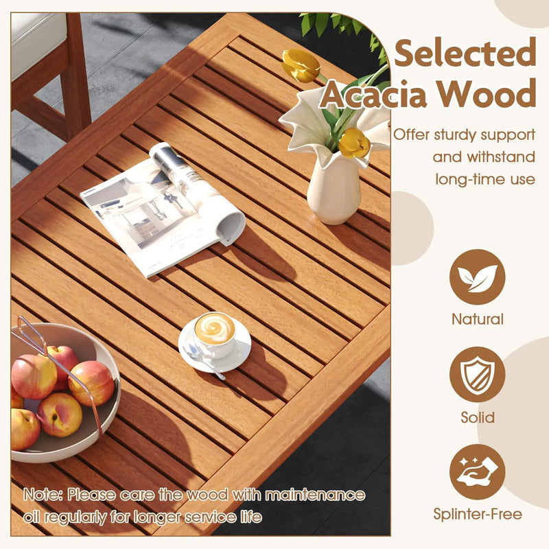 4 Pieces Acacia Wood Furniture Set with Seat Cushions and Robust Wood Frame-White by DirectDeals