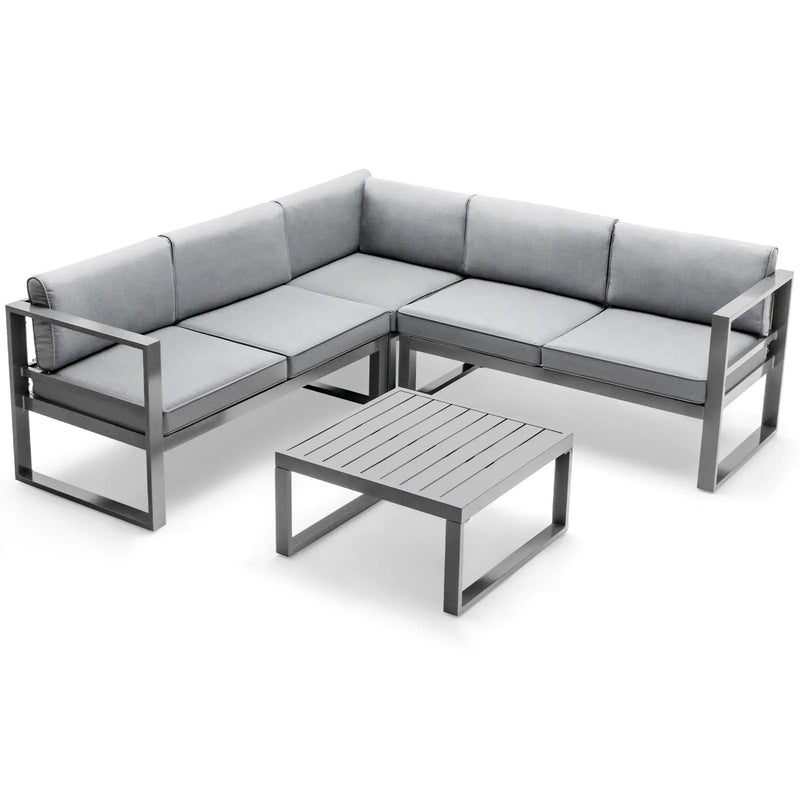 4 Pieces Aluminum Patio Furniture Set with Thick Seat and Back Cushions-Gray by DirectDeals