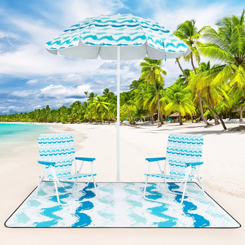 4 Pieces Beach Umbrella Set with 2 Foldable Chairs and Picnic Blanket by DirectDeals