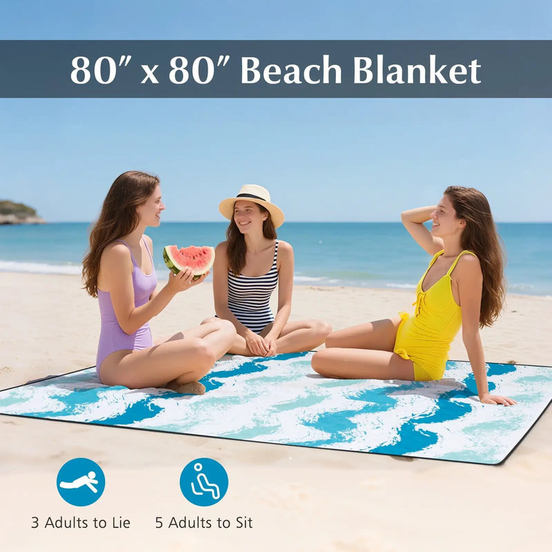 4 Pieces Beach Umbrella Set with 2 Foldable Chairs and Picnic Blanket by DirectDeals