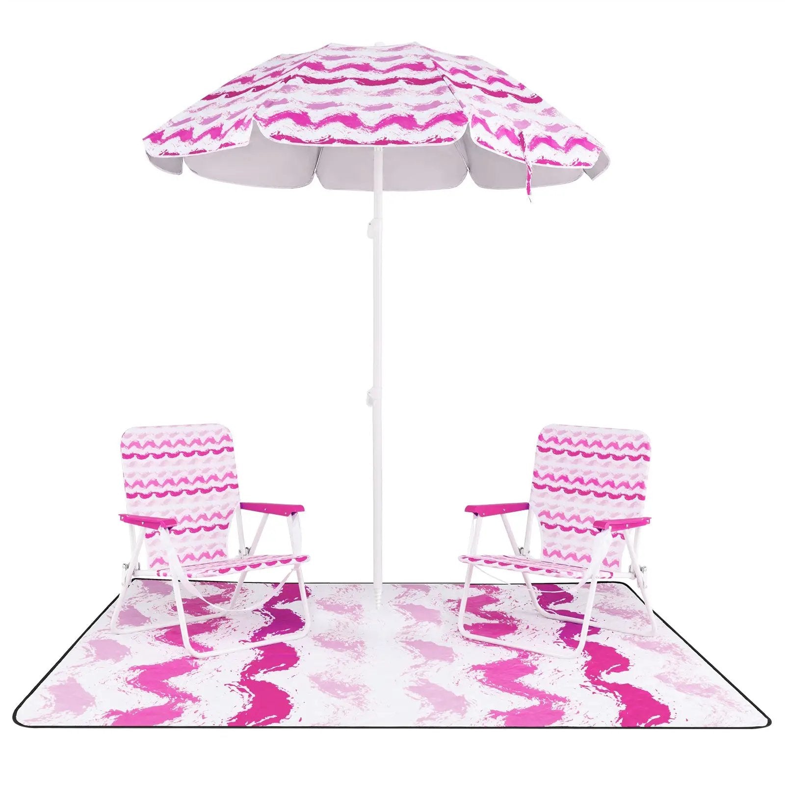 4 Pieces Beach Umbrella Set with 2 Foldable Chairs and Picnic Blanket by DirectDeals