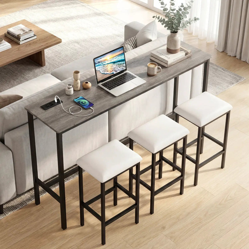 4 Pieces Counter Height Bar Table with Power Outlet with 3 Padded Stools by DirectDeals
