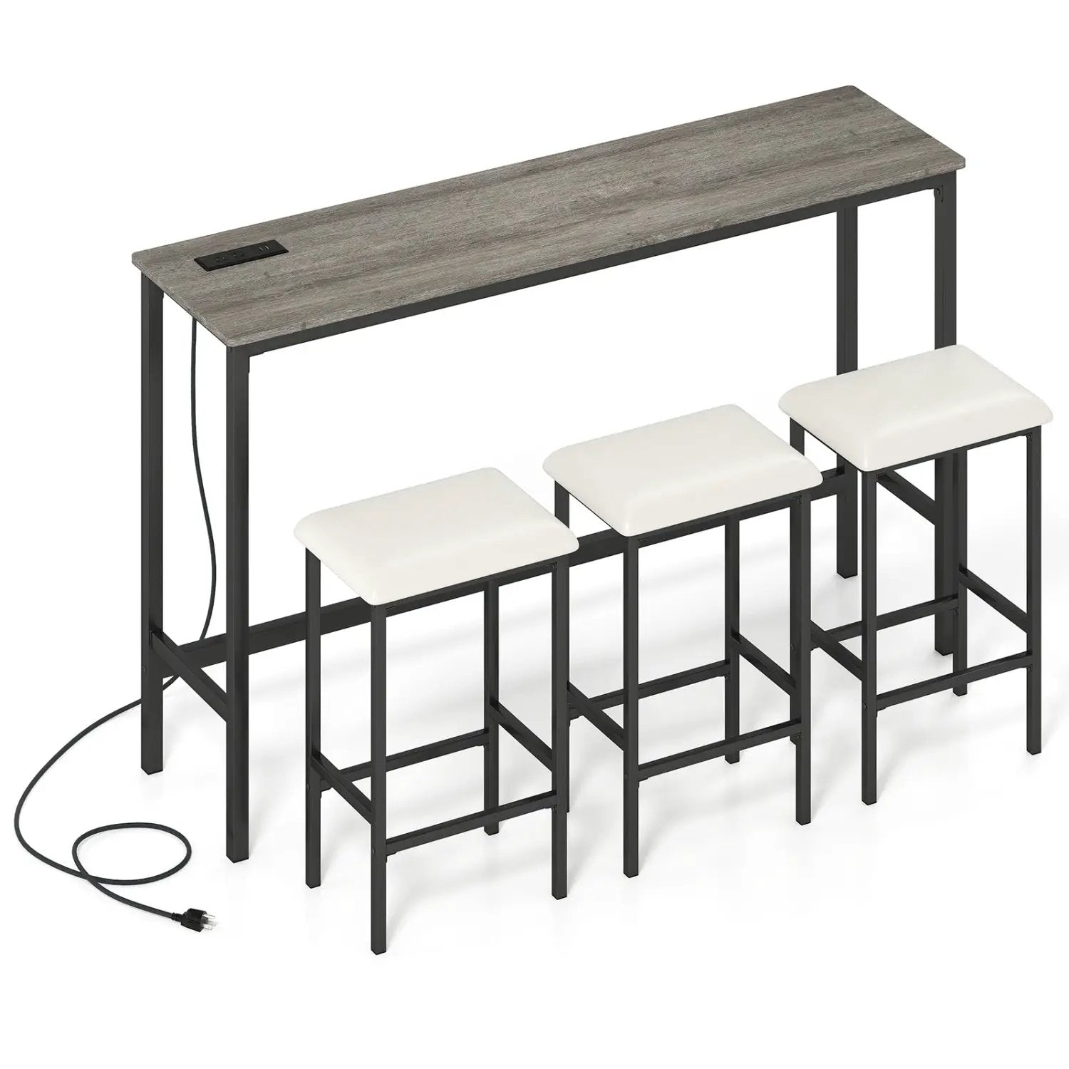 4 Pieces Counter Height Bar Table with Power Outlet with 3 Padded Stools by DirectDeals