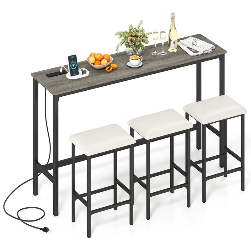 4 Pieces Counter Height Bar Table with Power Outlet with 3 Padded Stools by DirectDeals