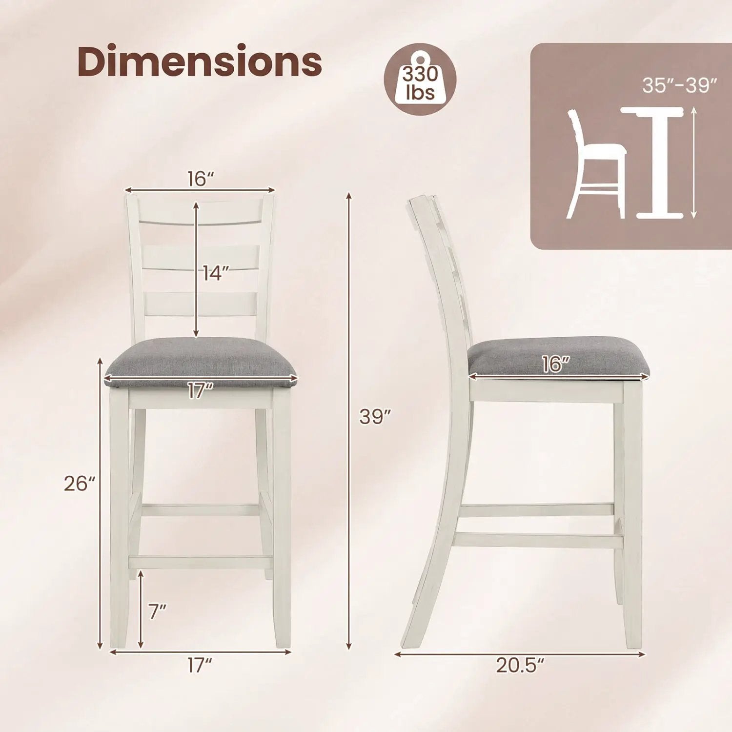 4 Pieces Counter Height Chairs with Fabric Seat and Rubber Wood Legs by DirectDeals