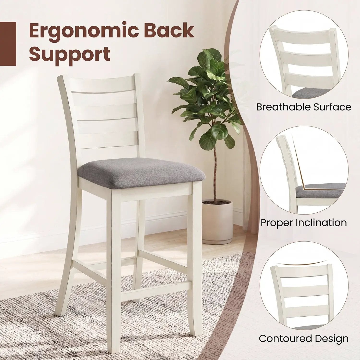 4 Pieces Counter Height Chairs with Fabric Seat and Rubber Wood Legs by DirectDeals