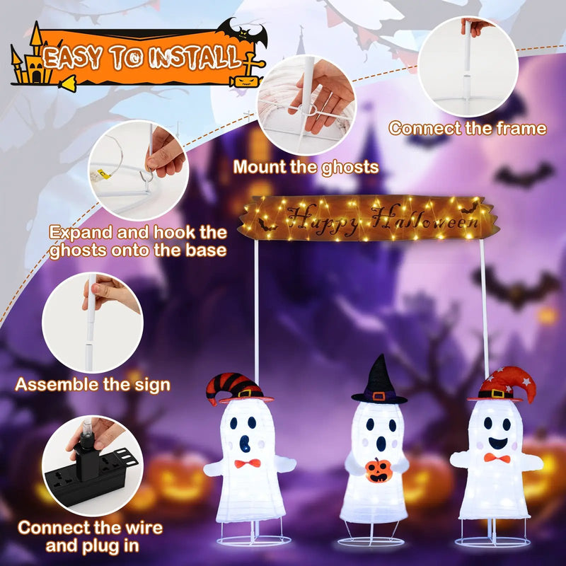 4 Pieces Halloween Decoration Pop up Ghosts with Gate and LED Lights by DirectDeals