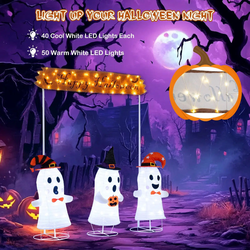 4 Pieces Halloween Decoration Pop up Ghosts with Gate and LED Lights by DirectDeals