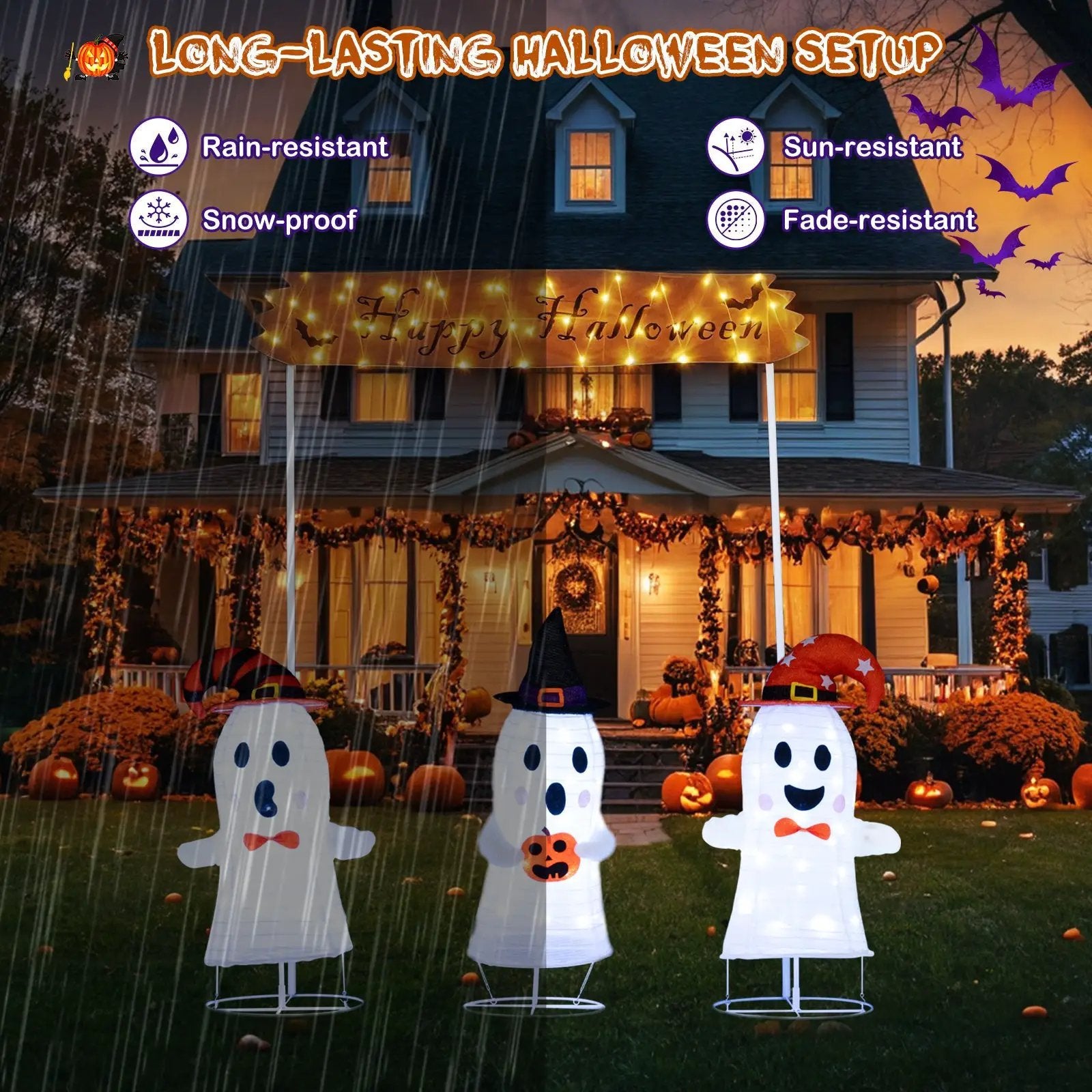 4 Pieces Halloween Decoration Pop up Ghosts with Gate and LED Lights by DirectDeals