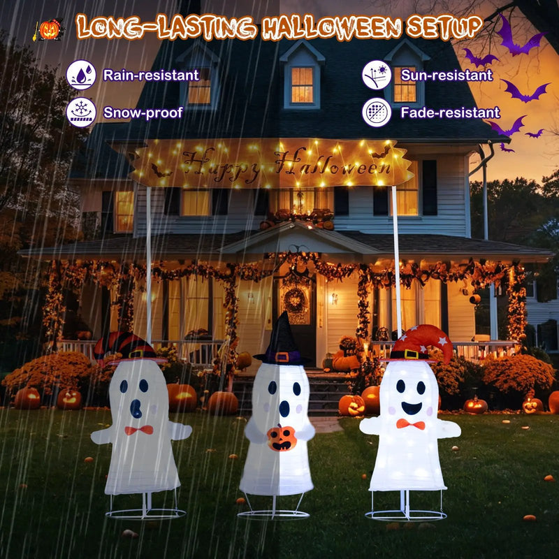 4 Pieces Halloween Decoration Pop up Ghosts with Gate and LED Lights by DirectDeals