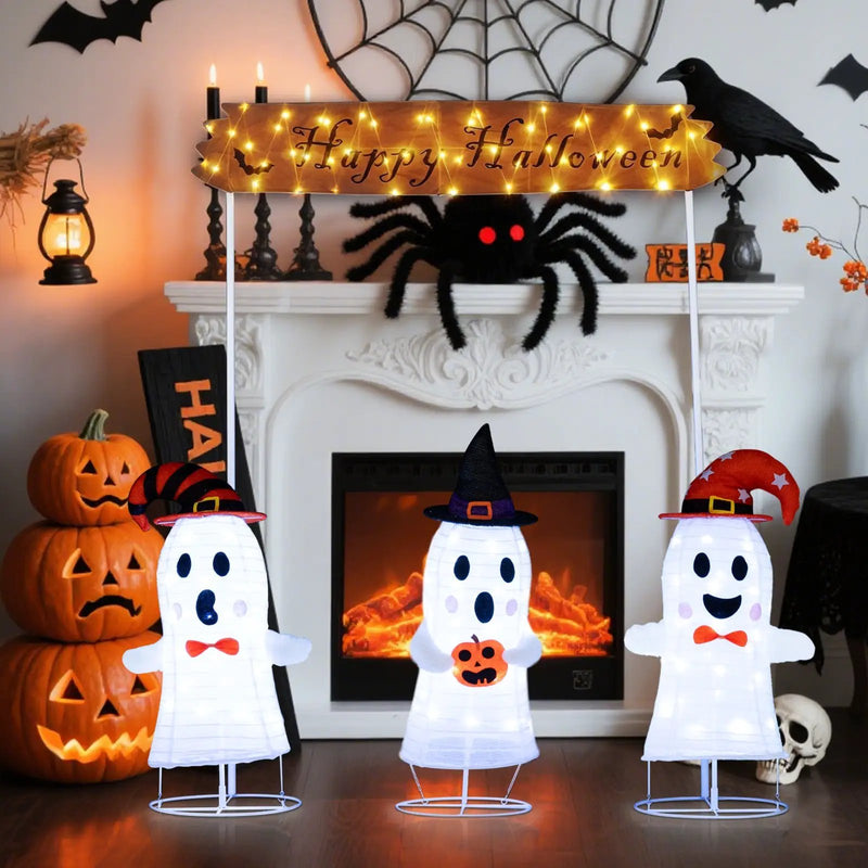 4 Pieces Halloween Decoration Pop up Ghosts with Gate and LED Lights by DirectDeals