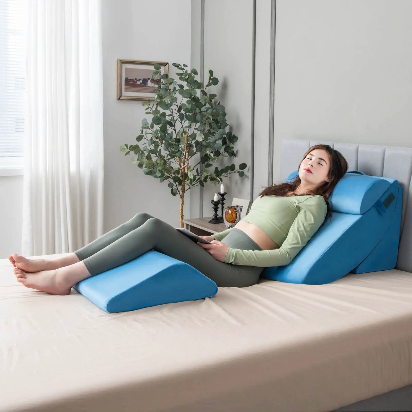 4 Pieces Orthopedic Bed Wedge Pillow Set for Pain Relief-Blue by DirectDeals