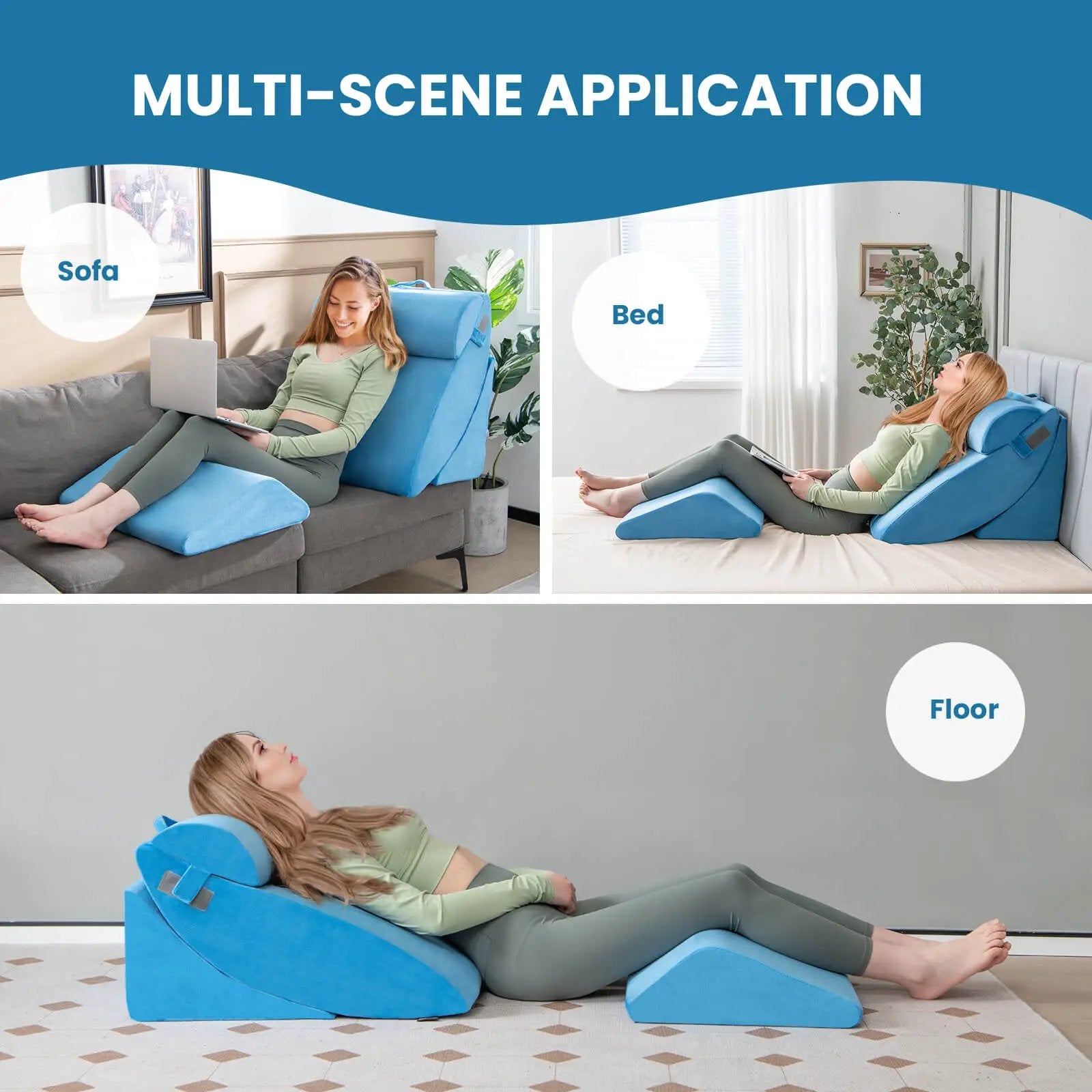 4 Pieces Orthopedic Bed Wedge Pillow Set for Pain Relief-Blue by DirectDeals