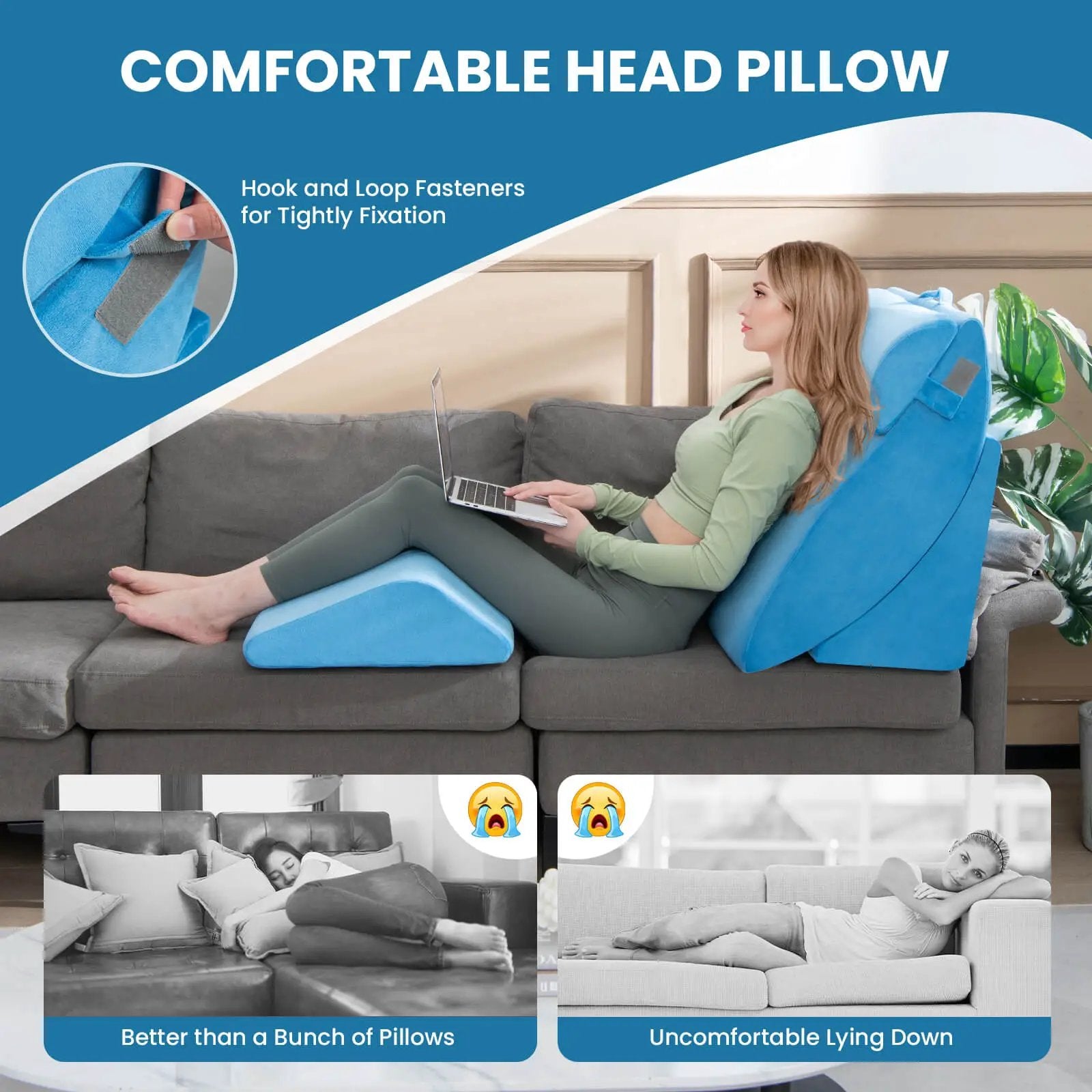 4 Pieces Orthopedic Bed Wedge Pillow Set for Pain Relief-Blue by DirectDeals