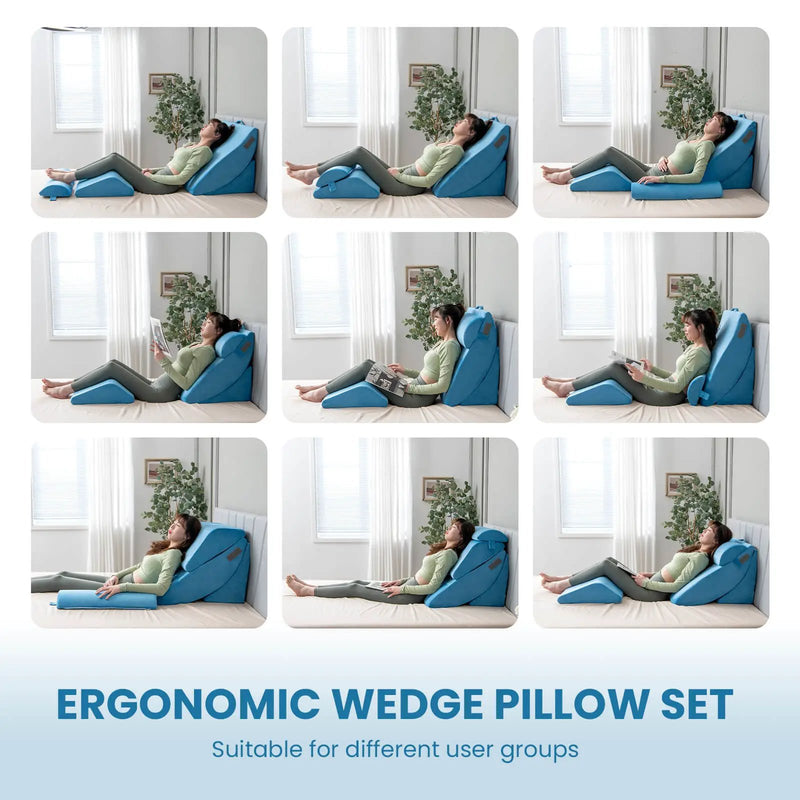 4 Pieces Orthopedic Bed Wedge Pillow Set for Pain Relief-Blue by DirectDeals