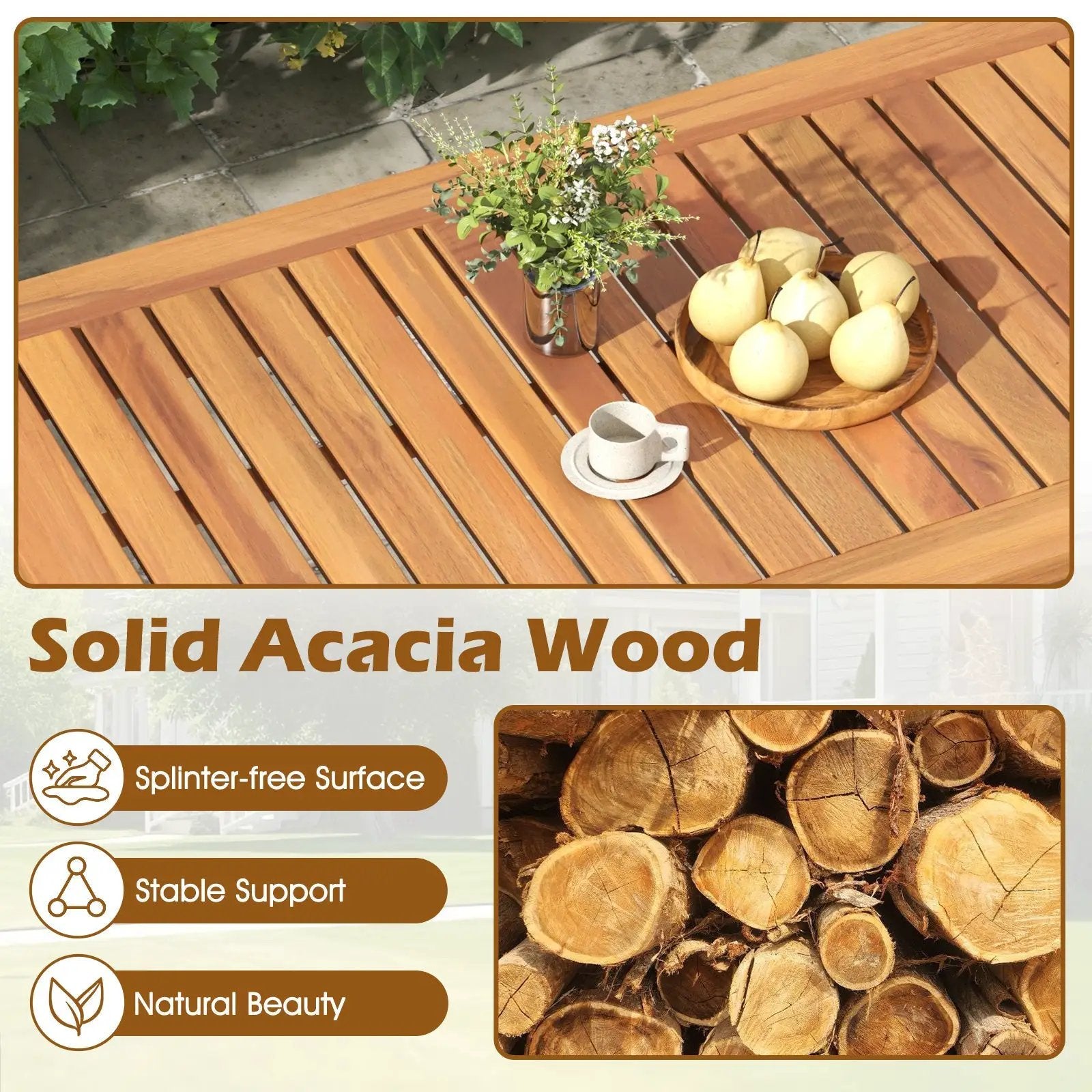 4 Pieces Outdoor Acacia Wood Conversation Set with Soft Cushions and Coffee Table-White by DirectDeals